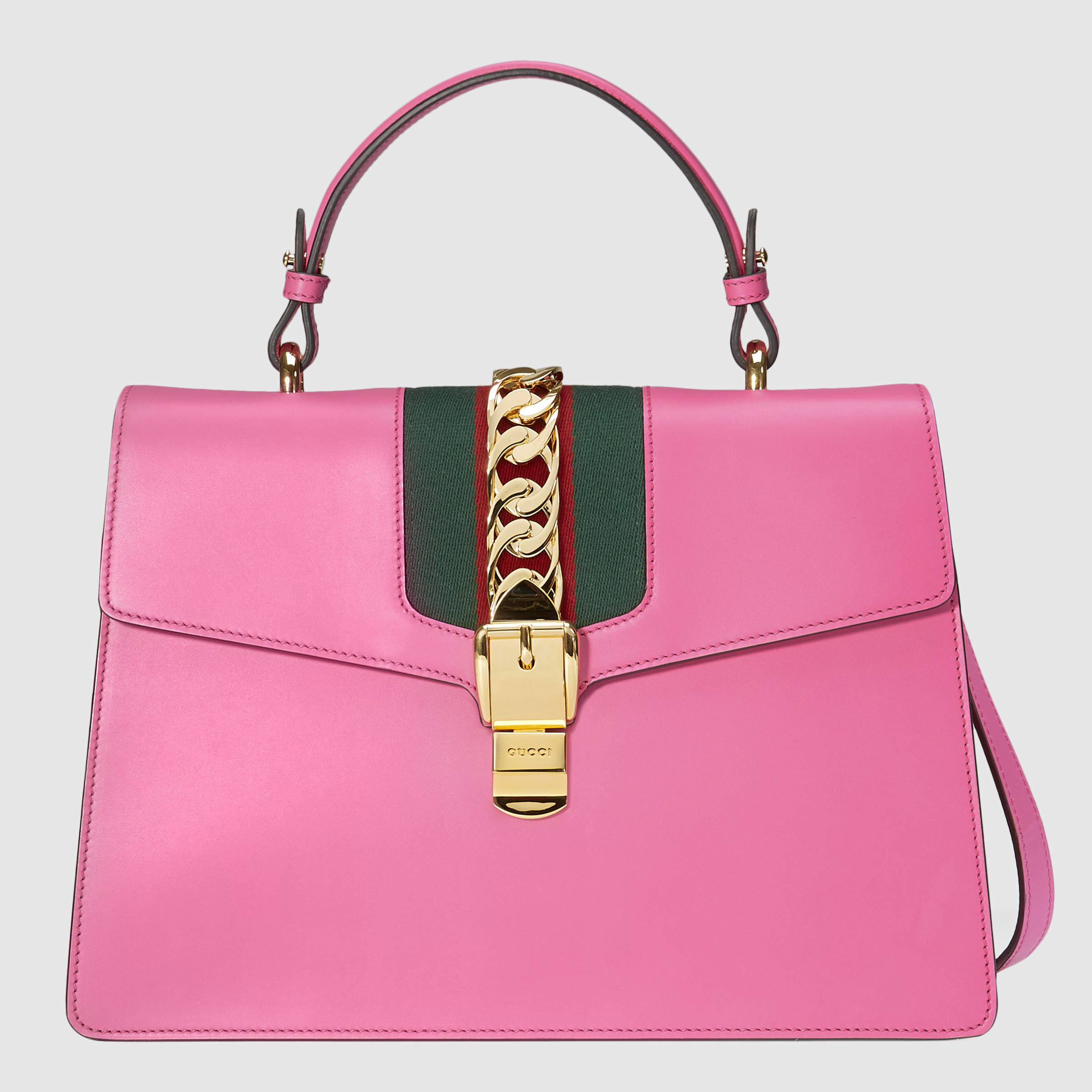 Gucci Canvas Sylvie Medium Shoulder Bag in Pink Leather (Pink) Lyst